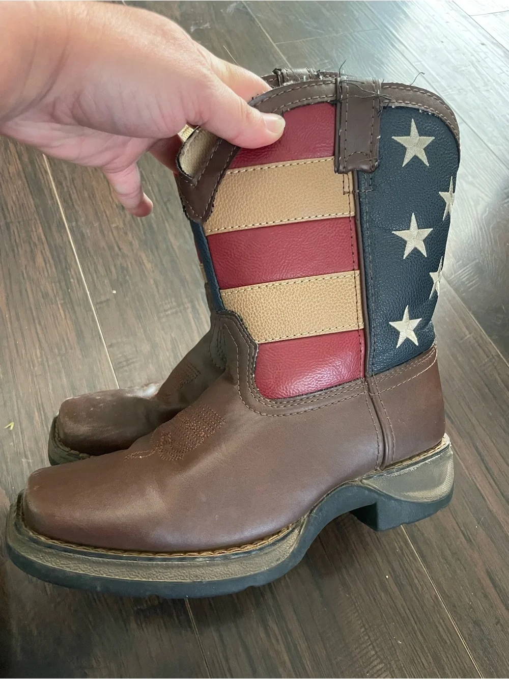 Durango Kids Brown Western Boots with Stars and Flag Accent